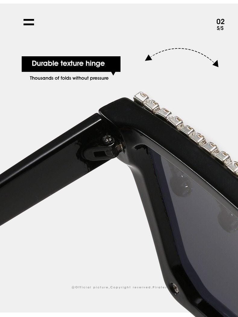 Stevvex Oversized Crystal Rhinestone Flat Top Sunglasses – UV400