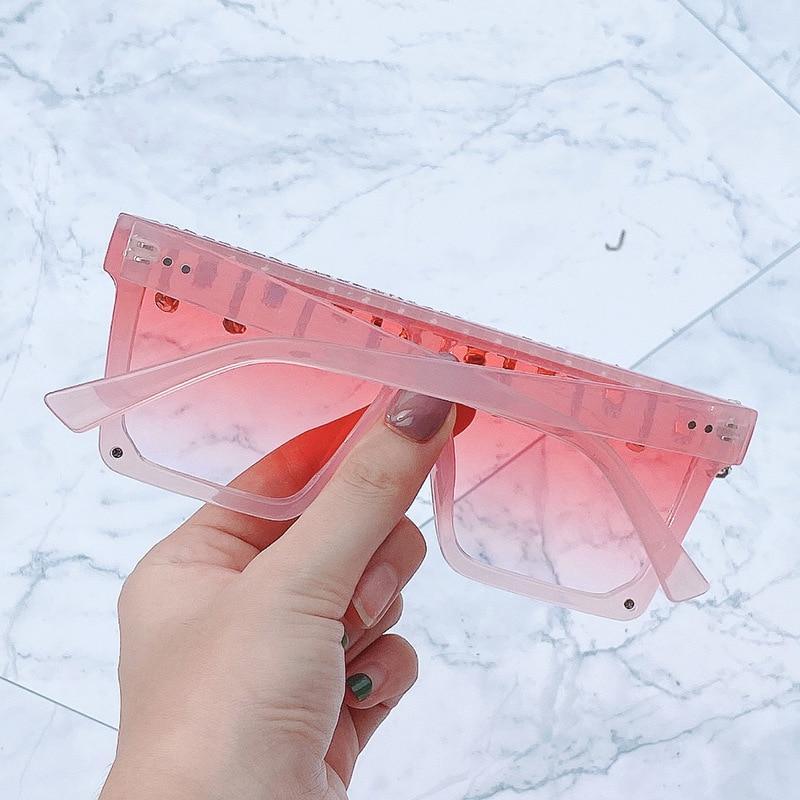 Stevvex Oversized Crystal Rhinestone Flat Top Sunglasses – UV400