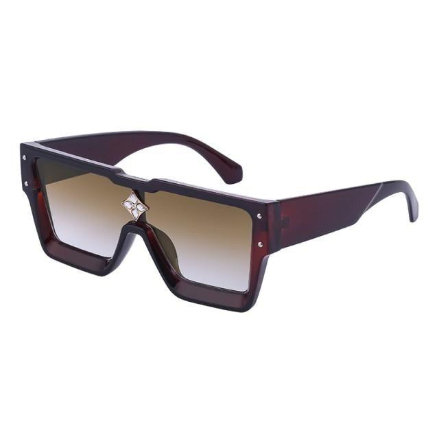 Stevvex Oversized Square Flat Top Sunglasses – UV400 Retro Women