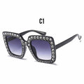 Stevvex Oversized Crystal Rhinestone Square Sunglasses – UV400