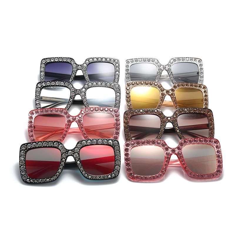 Stevvex Oversized Crystal Rhinestone Square Sunglasses – UV400