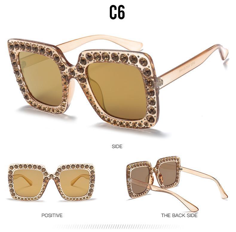 Stevvex Oversized Crystal Rhinestone Square Sunglasses – UV400
