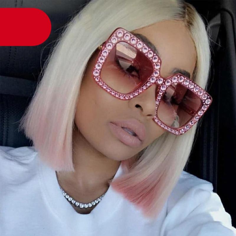 Stevvex Oversized Crystal Rhinestone Square Sunglasses – UV400