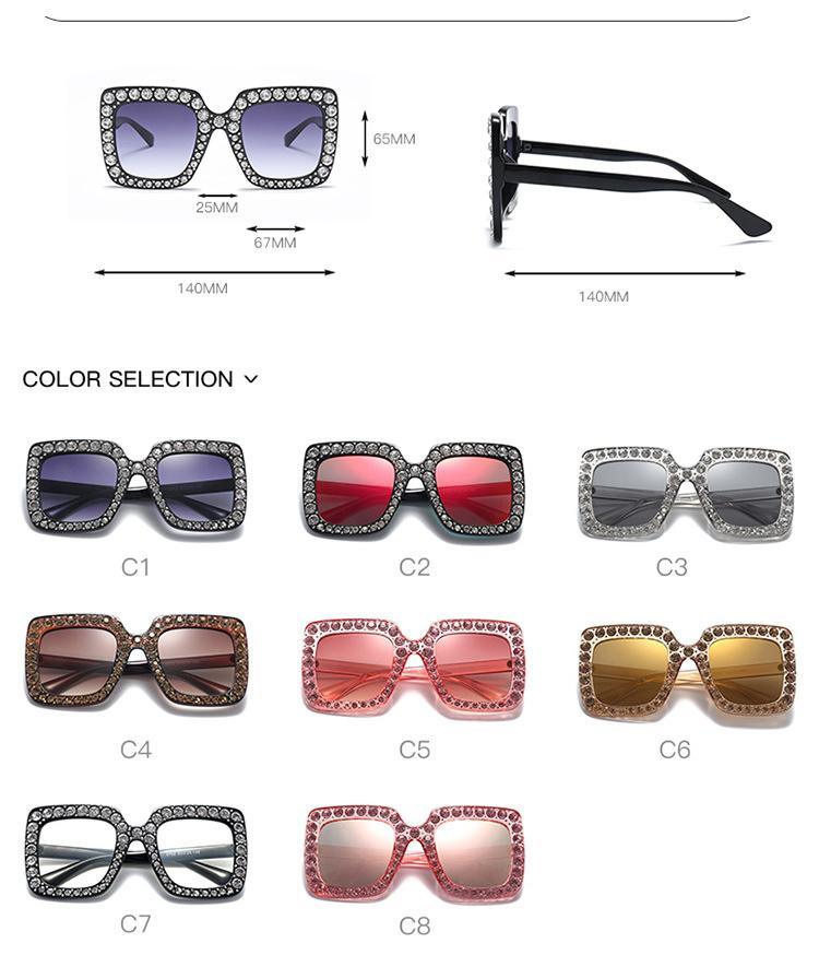 Stevvex Oversized Crystal Rhinestone Square Sunglasses – UV400