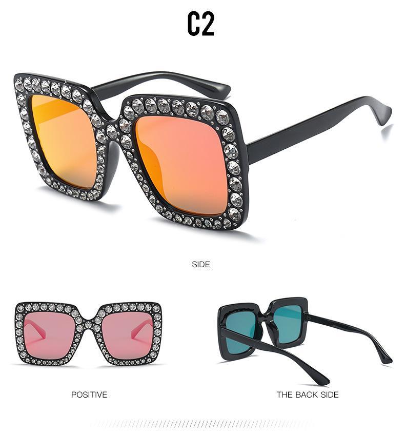 Stevvex Oversized Crystal Rhinestone Square Sunglasses – UV400