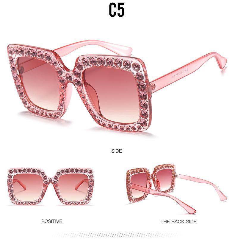 Stevvex Oversized Crystal Rhinestone Square Sunglasses – UV400