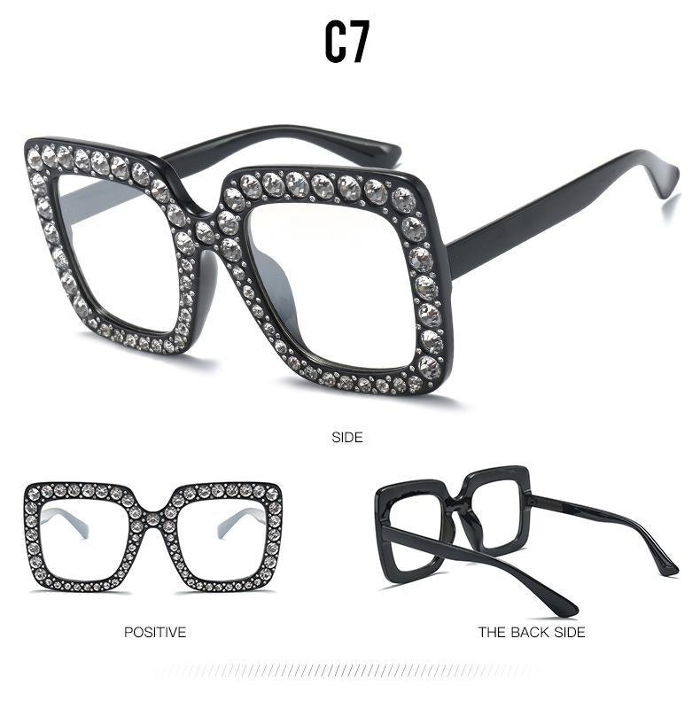 Stevvex Oversized Crystal Rhinestone Square Sunglasses – UV400