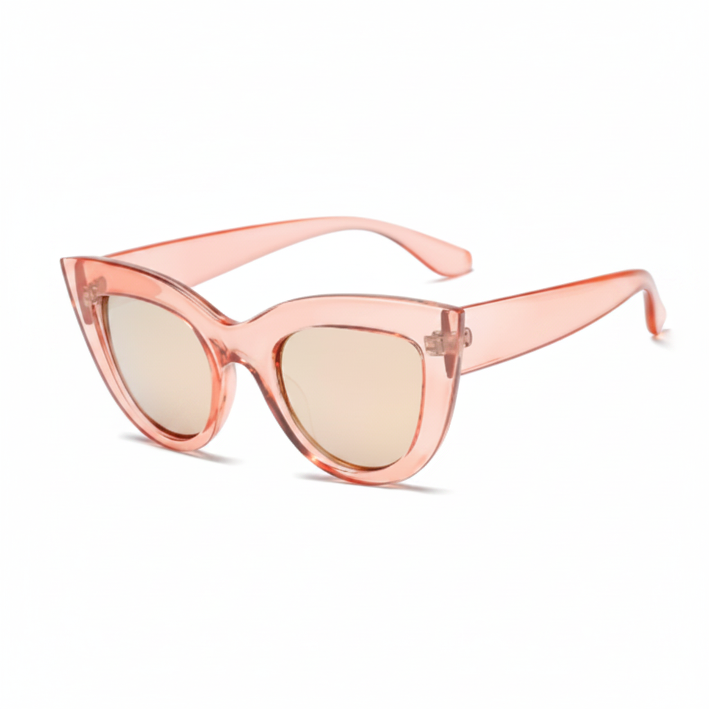 Peach pink cat-eye sunglasses product shot white background