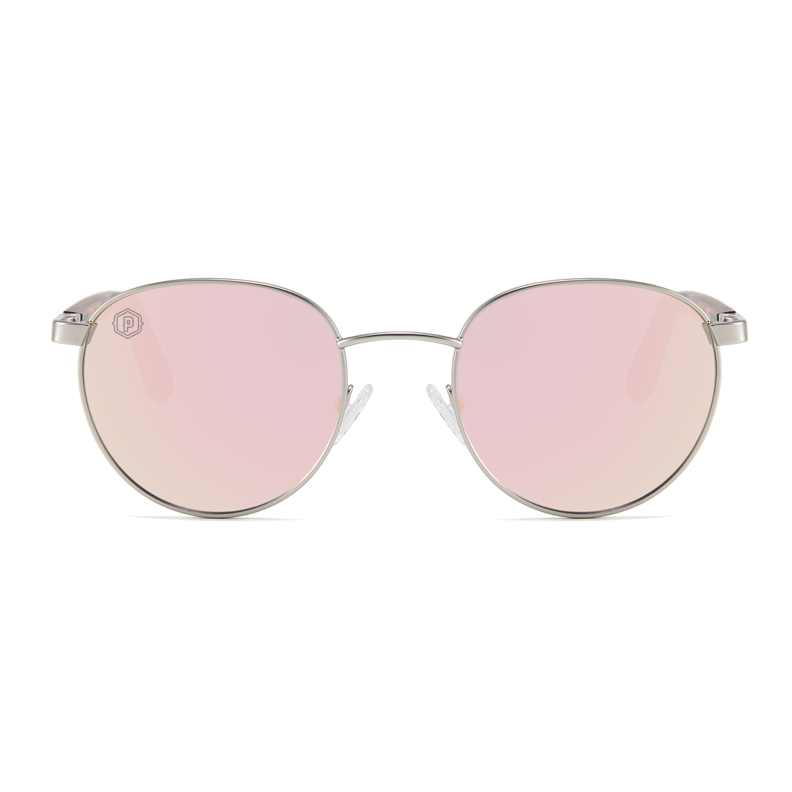 Papago Peacock Onofres sunglasses with handmade recycled wooden frames, front view showcasing stylish, eco-friendly eyewear.