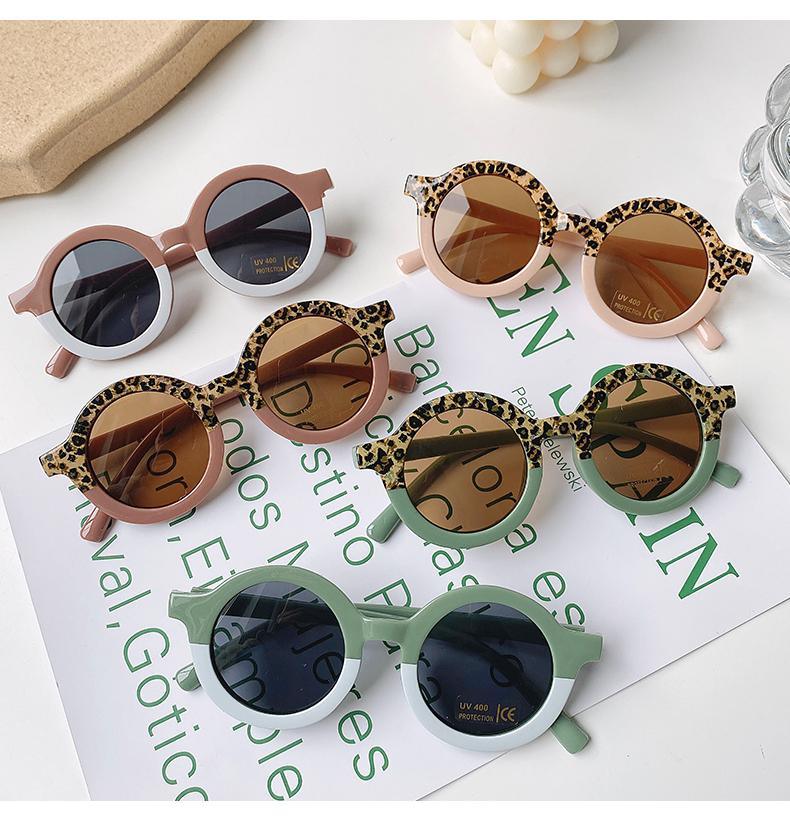 Stevvex children's sunglasses with leopard and bear shapes, round style, suitable for boys, girls, women, and men, featuring colorful frames.