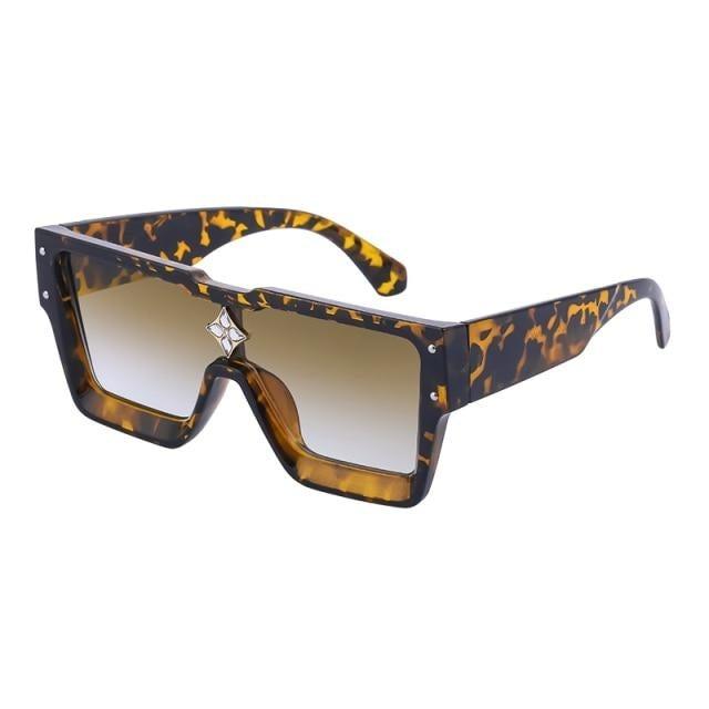 Stevvex Oversized Square Flat Top Sunglasses – UV400 Retro Women