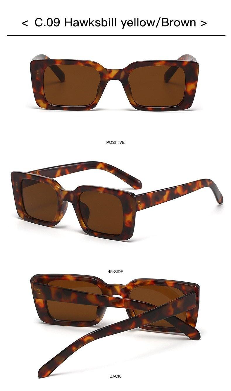 Stevvex Classic Rectangle Thick Frame Sunglasses – UV400 Retro