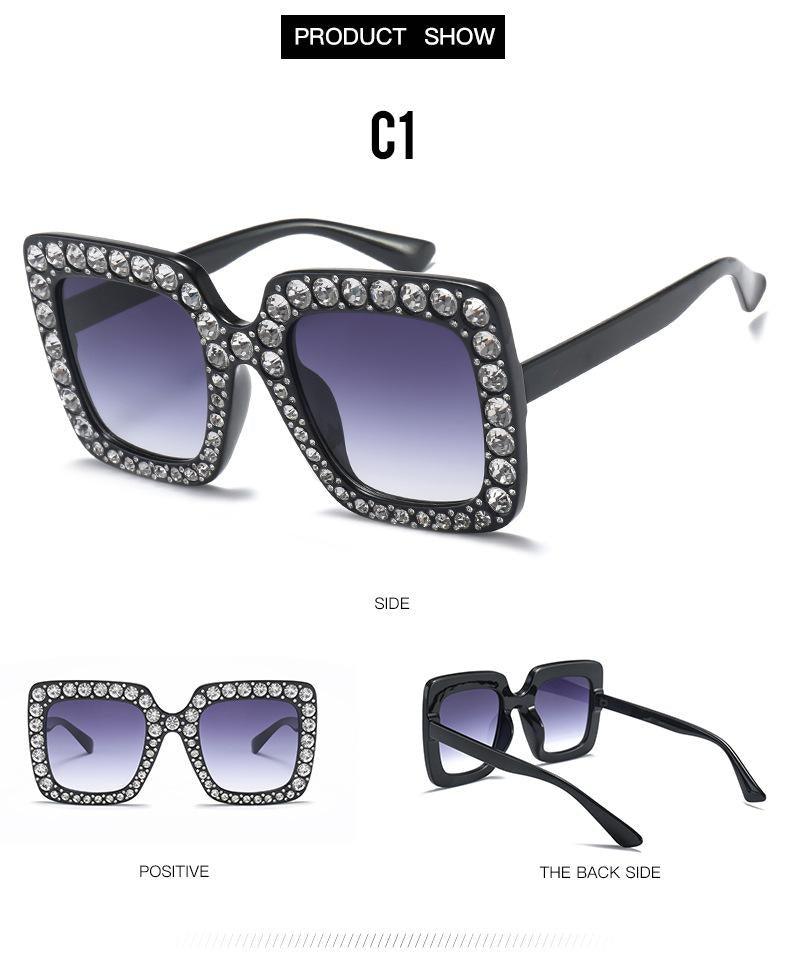 Stevvex Oversized Crystal Rhinestone Square Sunglasses – UV400