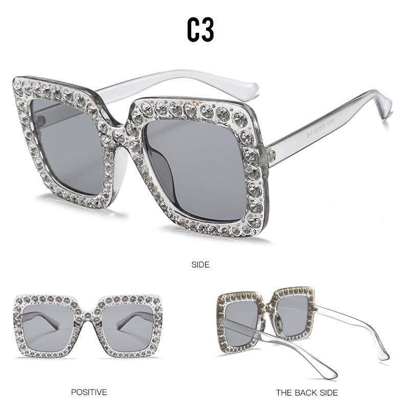 Stevvex Oversized Crystal Rhinestone Square Sunglasses – UV400