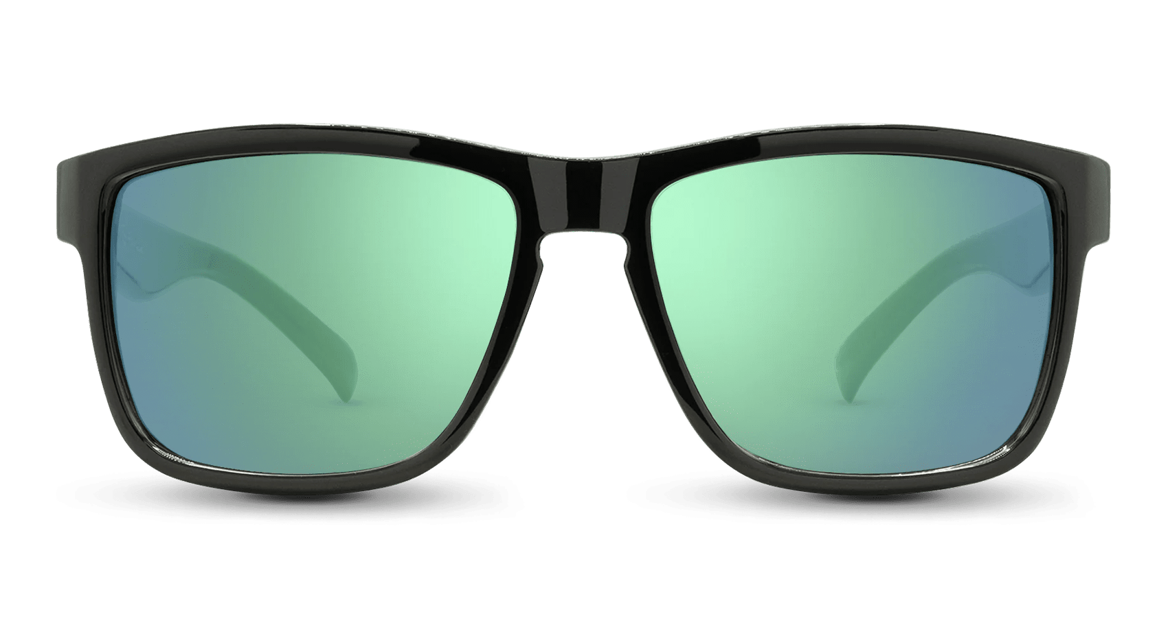 Black sunglasses with green lenses on a transparent background