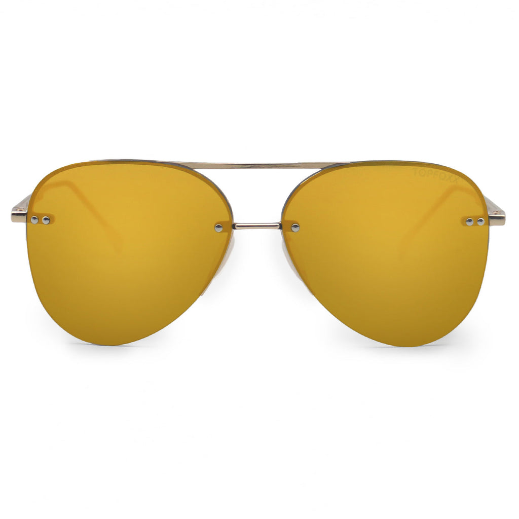 TopFoxx Smaller Megan 2 Mirrored Bronze Tangle-Free Aviator Sunglasses