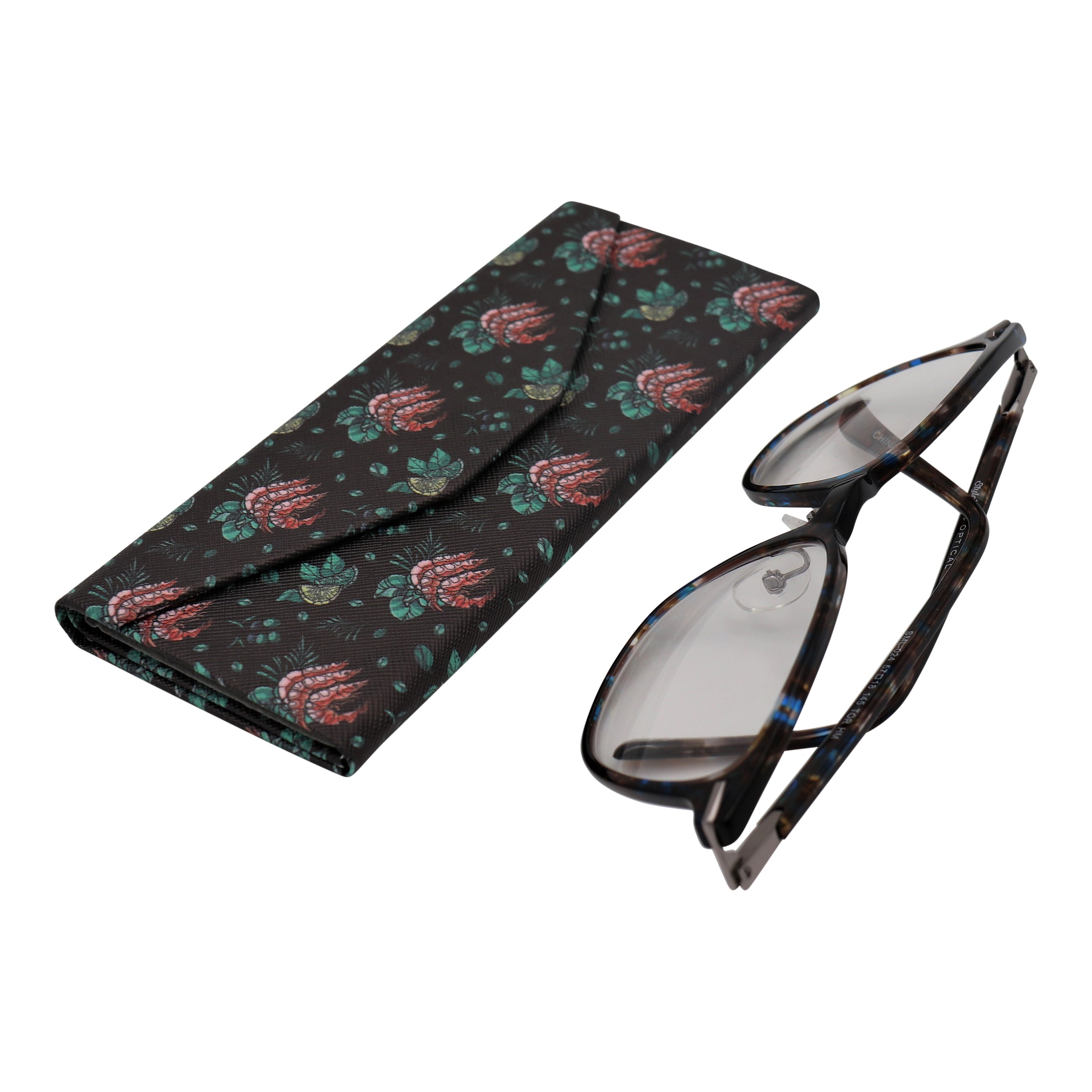 Shrimp Print Vegan Leather Glasses Case