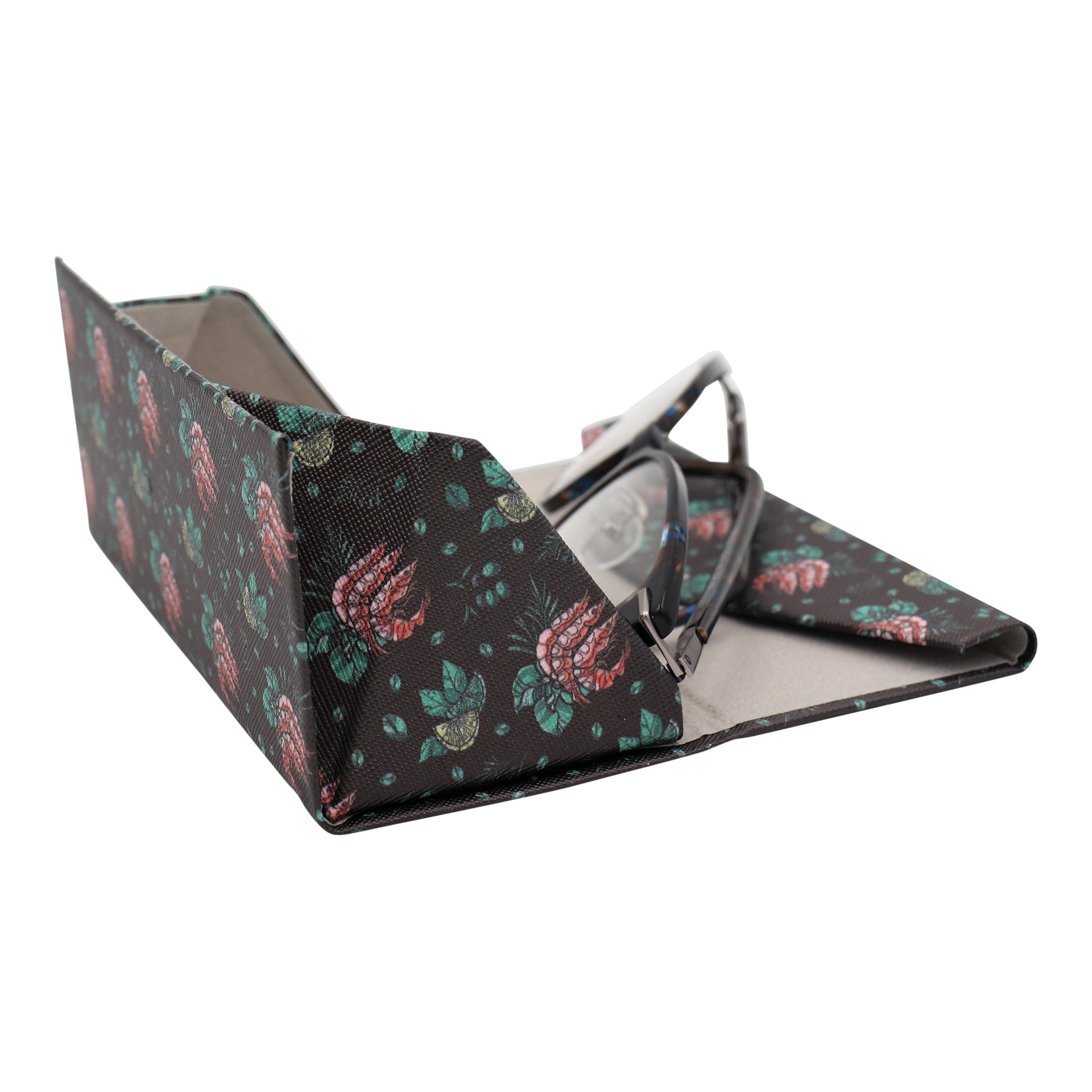 Shrimp Print Vegan Leather Glasses Case