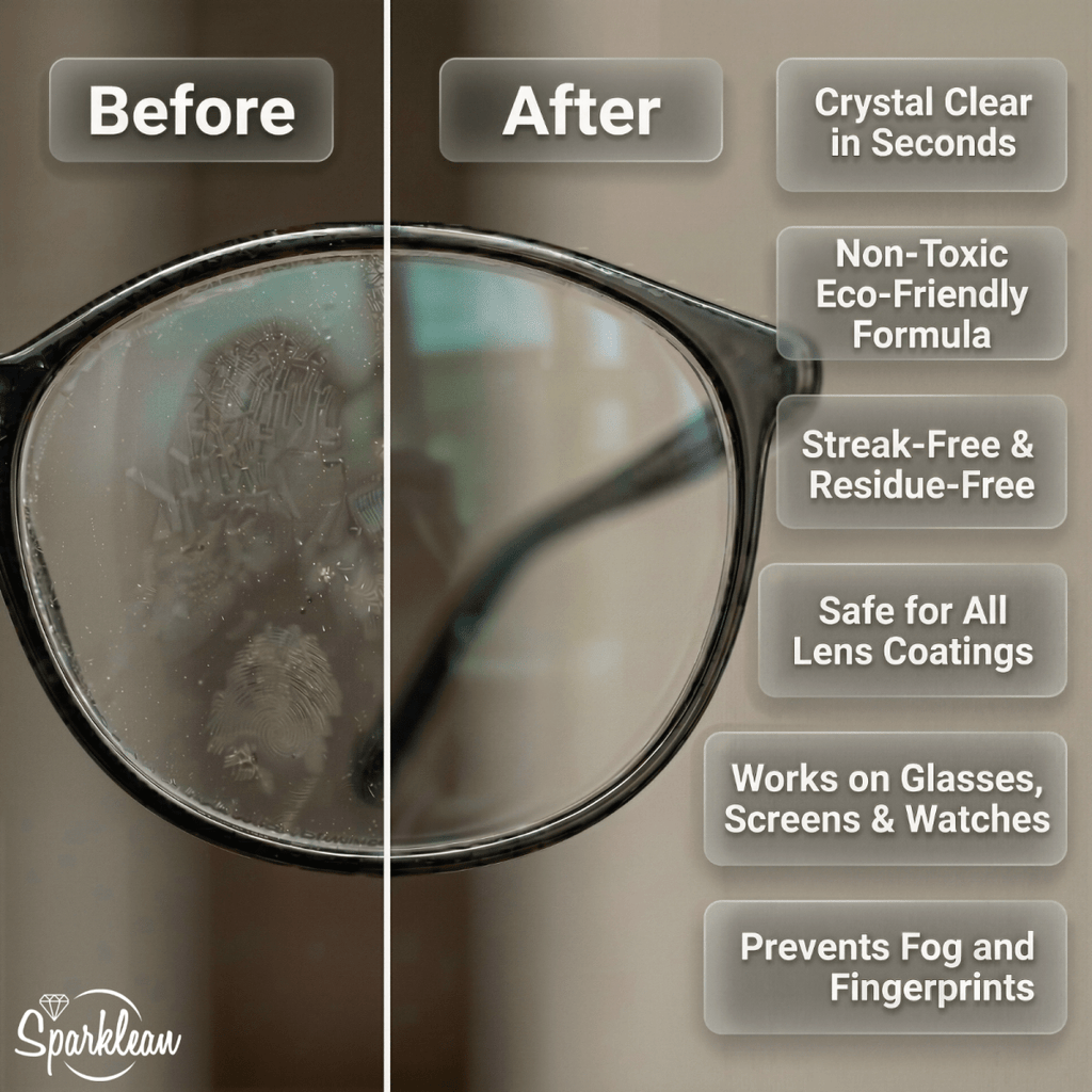 Sparklean Original Eyewear Cleaning Spray bottle, safe for all coatings, with anti-fog properties, designed for cleaning glasses and goggles.