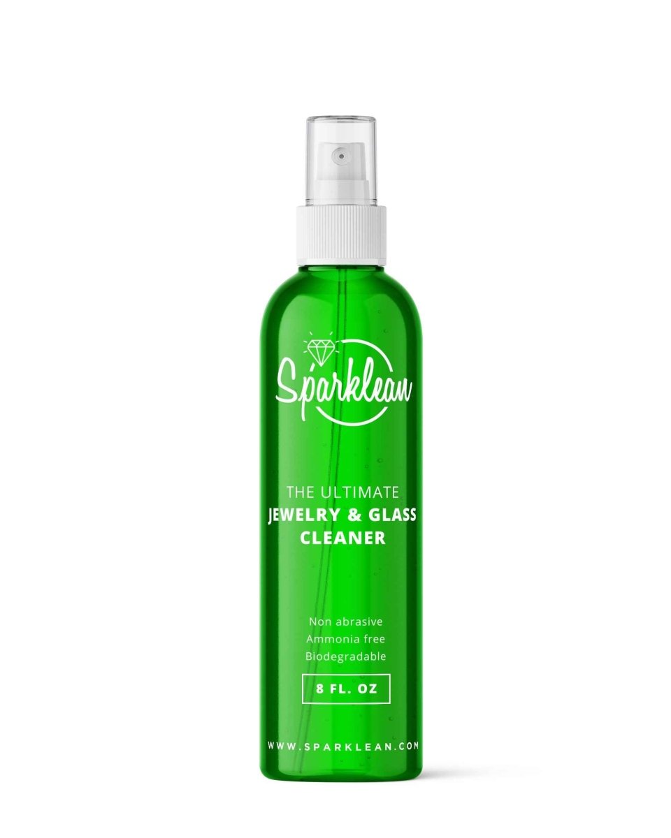 Sparklean Original Cleaning Spray for eyewear, showing a spray bottle with clear liquid, safe for all coatings, anti-fog formula.