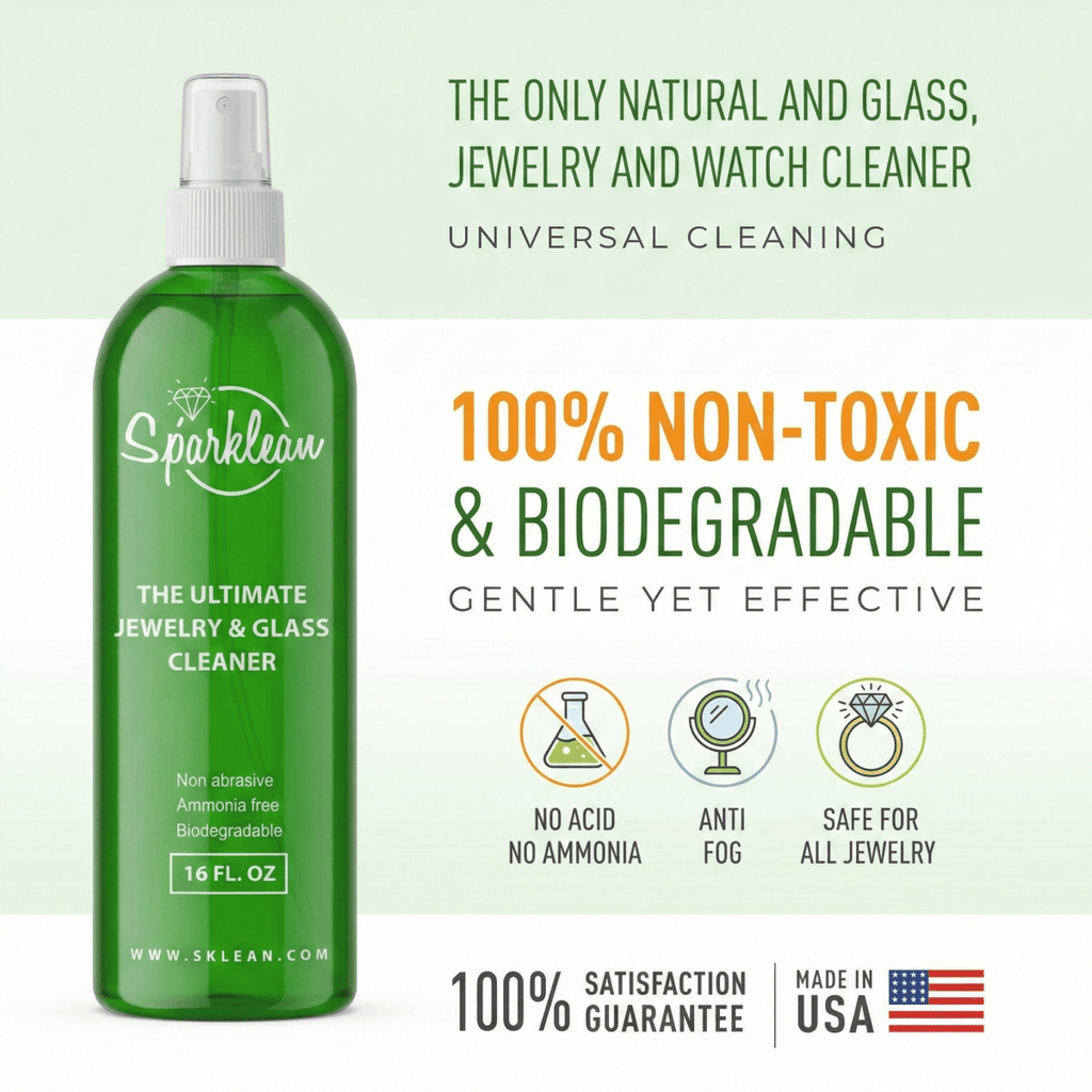 Sparklean Original Cleaning Spray for eyewear, safe on all coatings, with anti-fog properties, shown in a clear spray bottle.