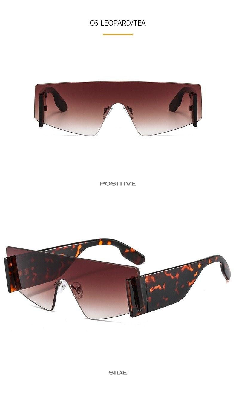 Stevvex Oversized Rimless Flat Top Square Sunglasses – UV400