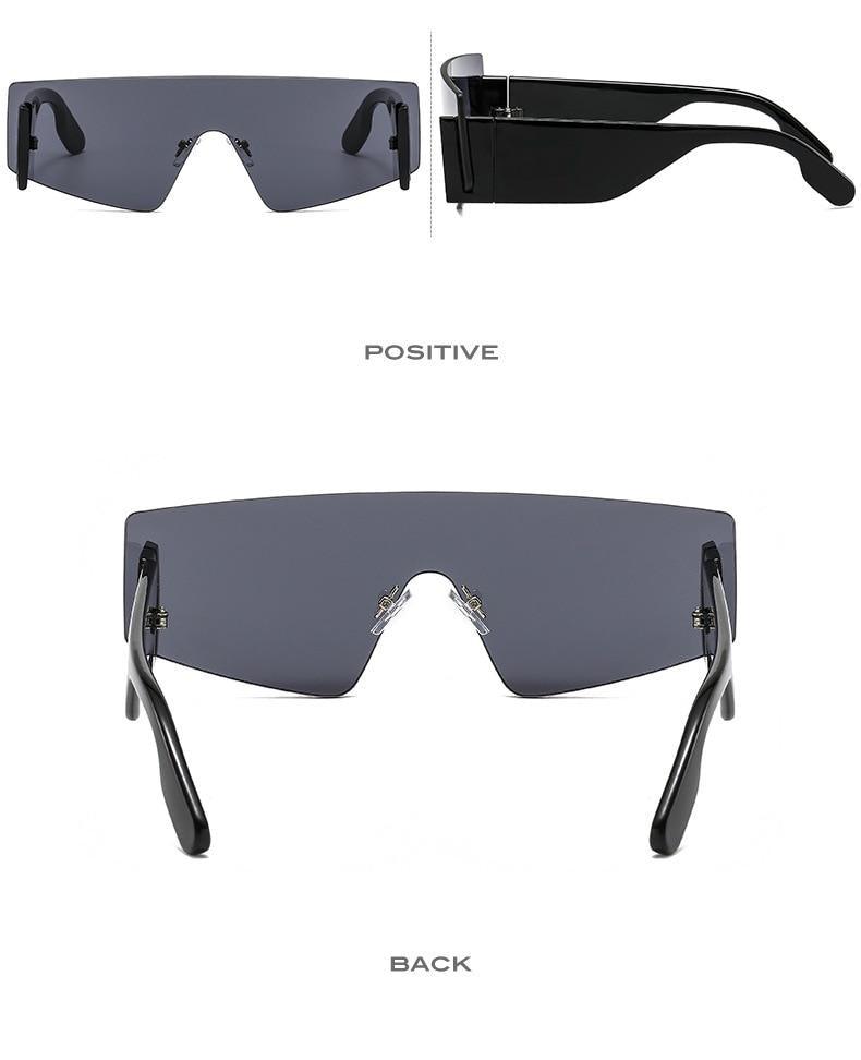 Stevvex Oversized Rimless Flat Top Square Sunglasses – UV400