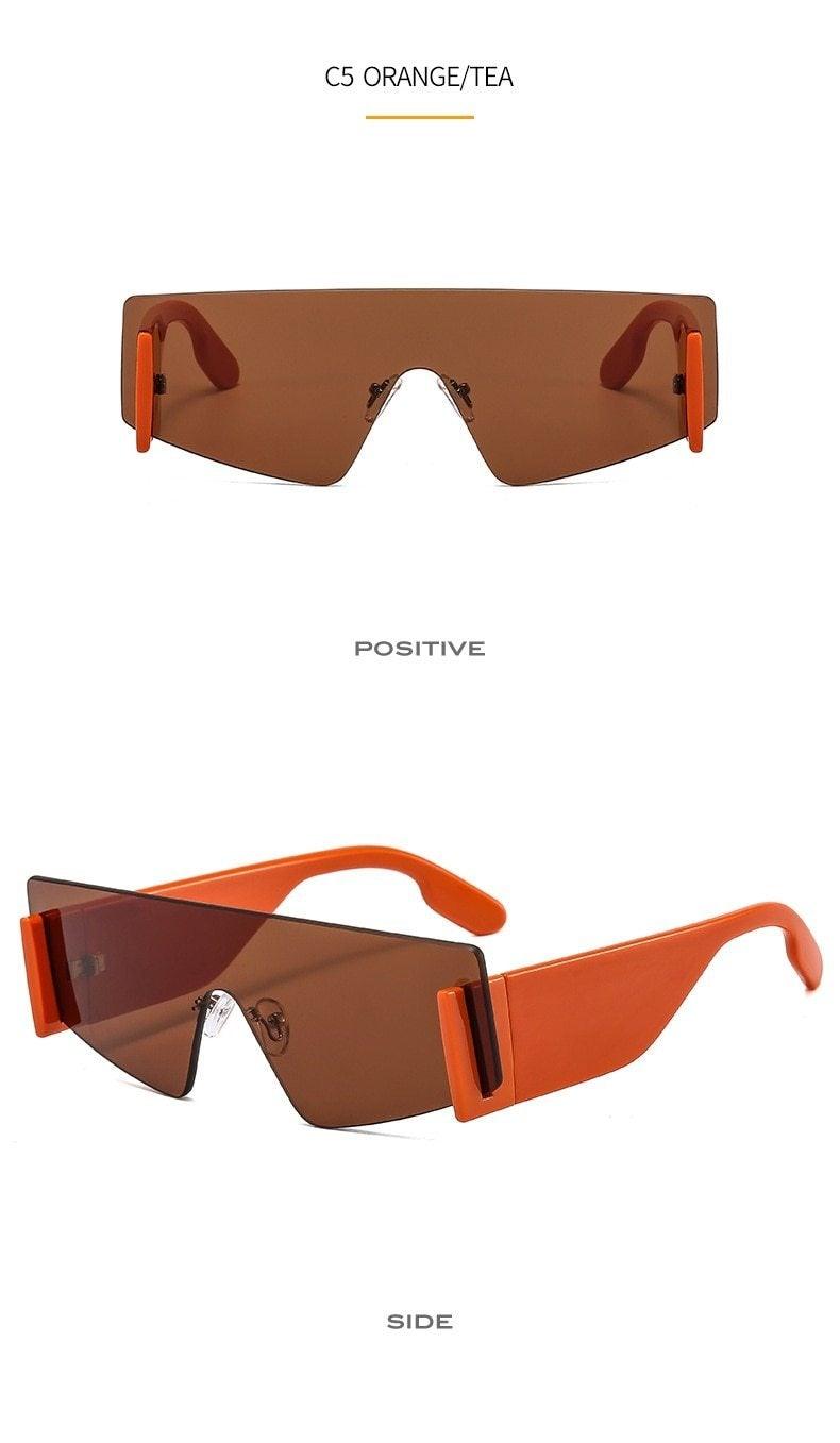 Stevvex Oversized Rimless Flat Top Square Sunglasses – UV400
