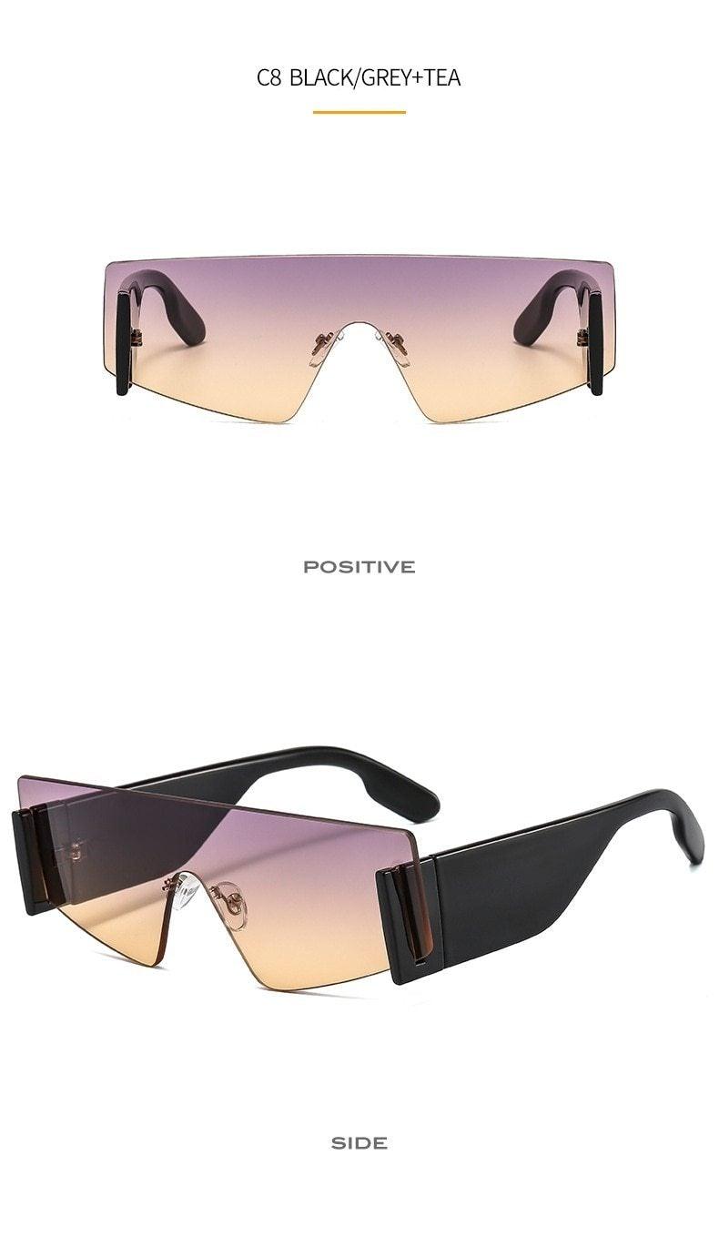 Stevvex Oversized Rimless Flat Top Square Sunglasses – UV400