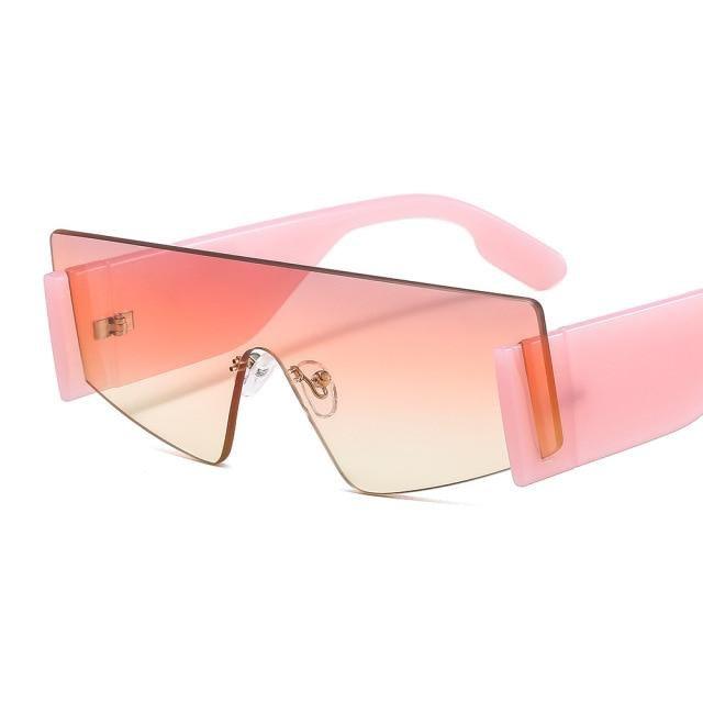 Stevvex Oversized Rimless Flat Top Square Sunglasses – UV400