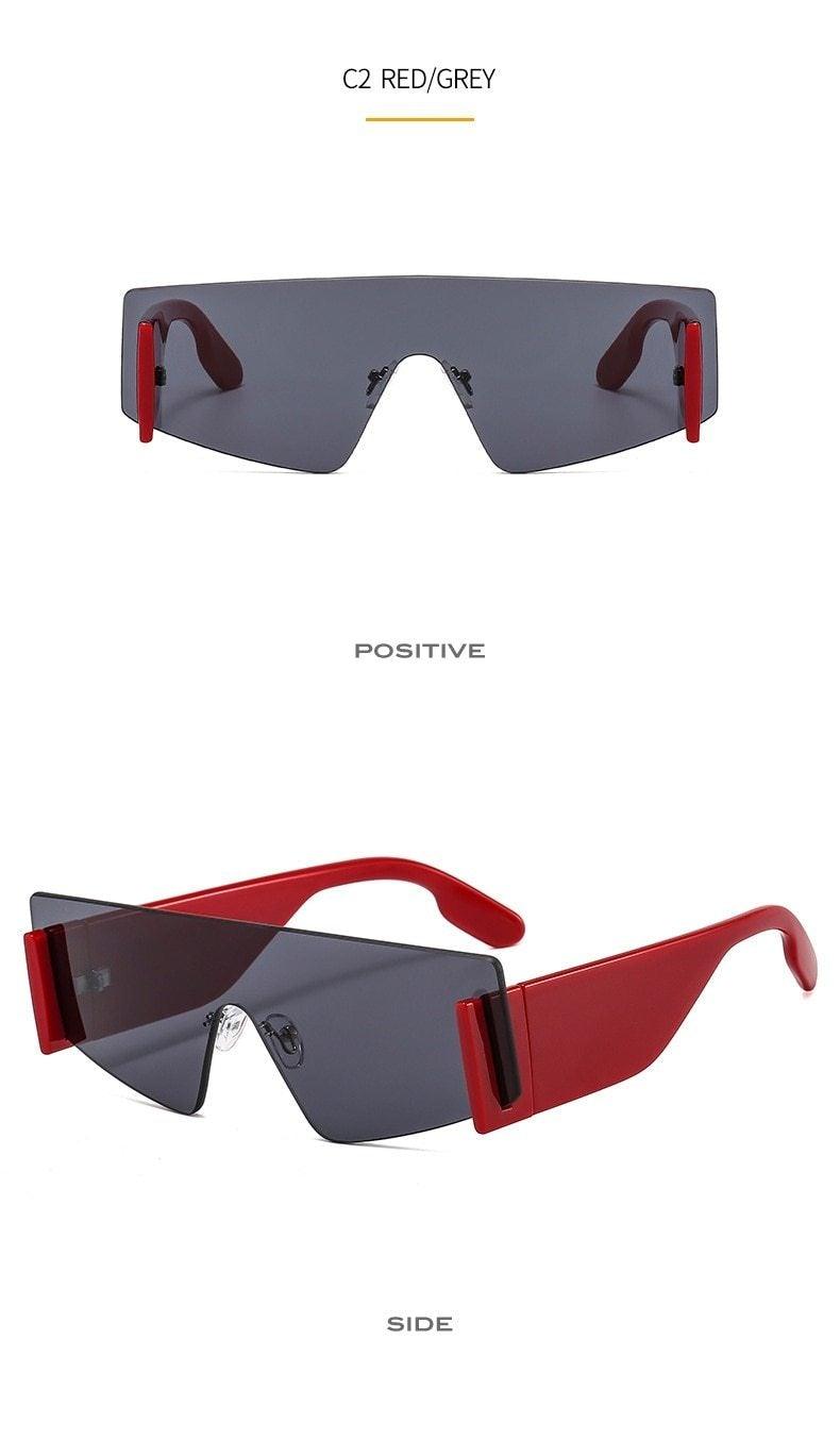 Stevvex Oversized Rimless Flat Top Square Sunglasses – UV400