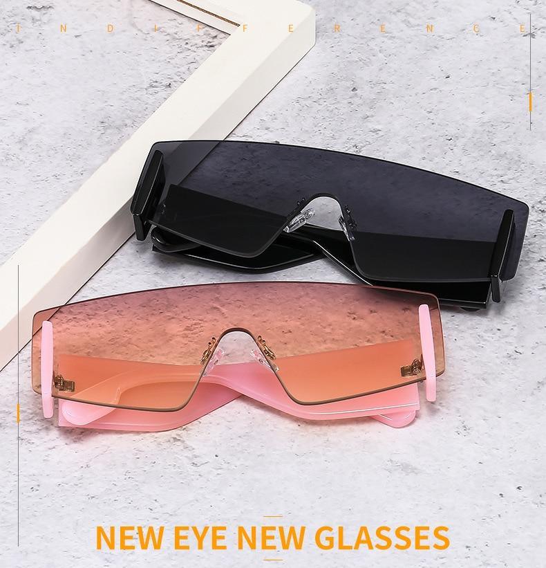 Stevvex Oversized Rimless Flat Top Square Sunglasses – UV400