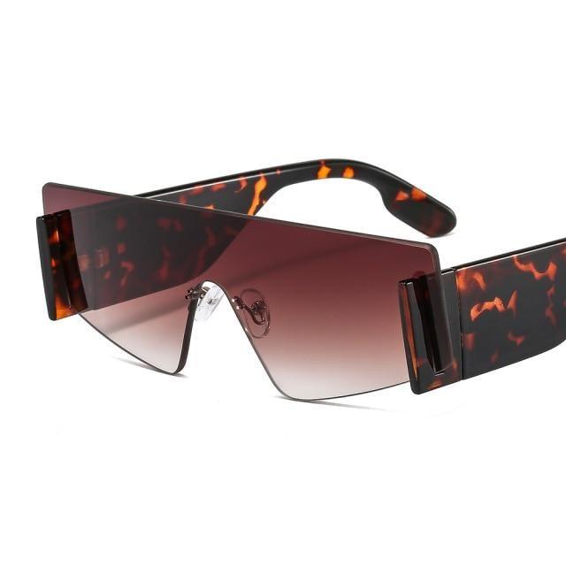 Stevvex Oversized Rimless Flat Top Square Sunglasses – UV400