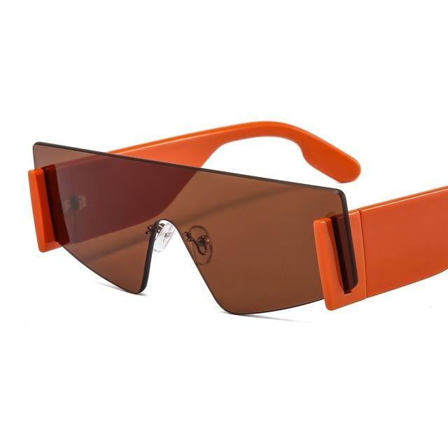 Stevvex Oversized Rimless Flat Top Square Sunglasses – UV400