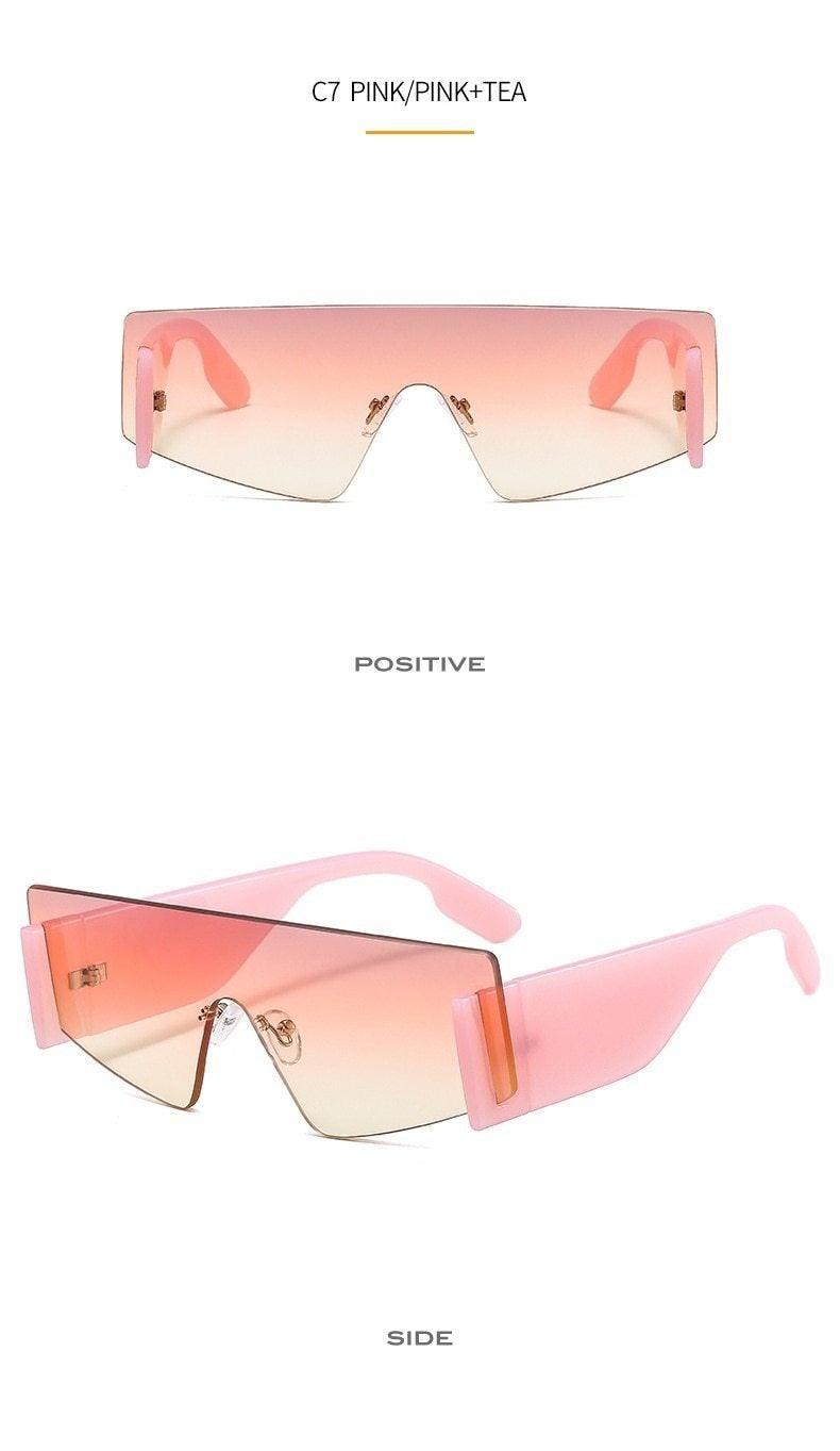 Stevvex Oversized Rimless Flat Top Square Sunglasses – UV400