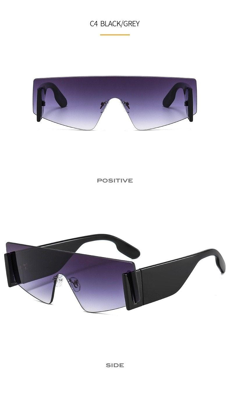 Stevvex Oversized Rimless Flat Top Square Sunglasses – UV400