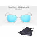 Stylish Stevvex polarized colorful sunglasses with reflective lenses and transparent frame for men and women.