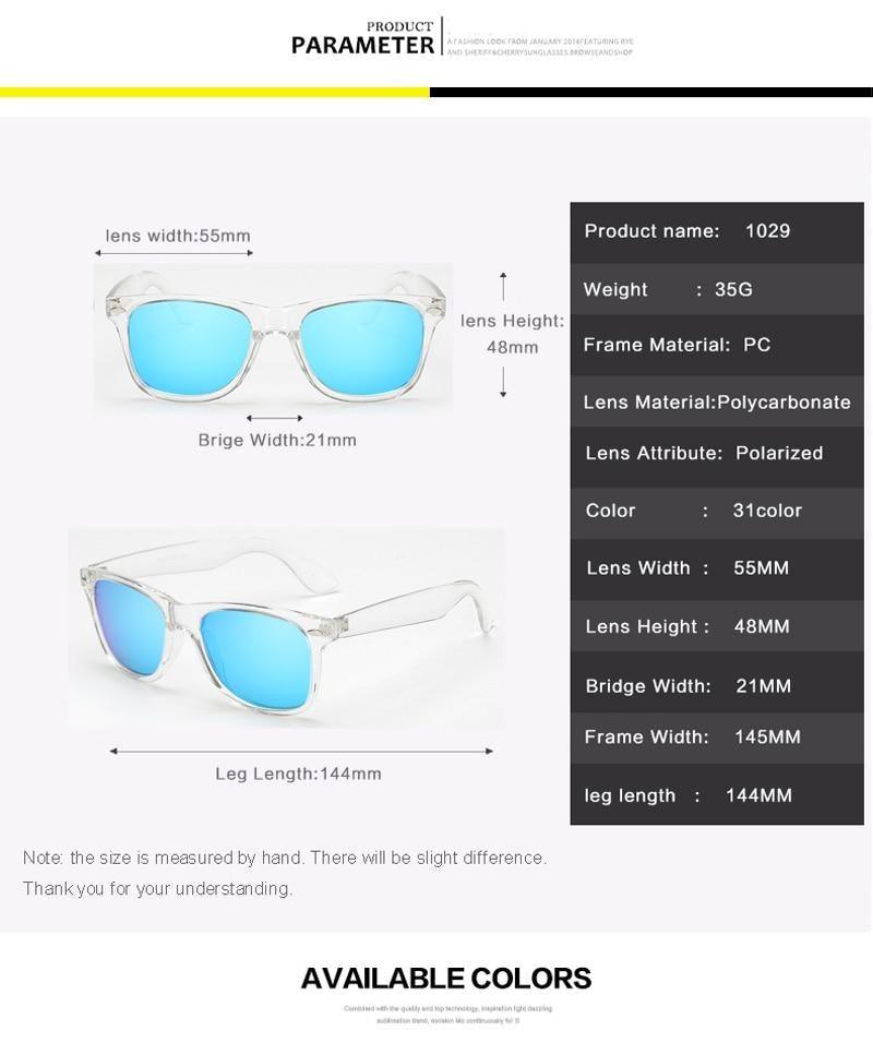 Stylish Stevvex polarized colorful sunglasses with reflective lenses and transparent frame for men and women.