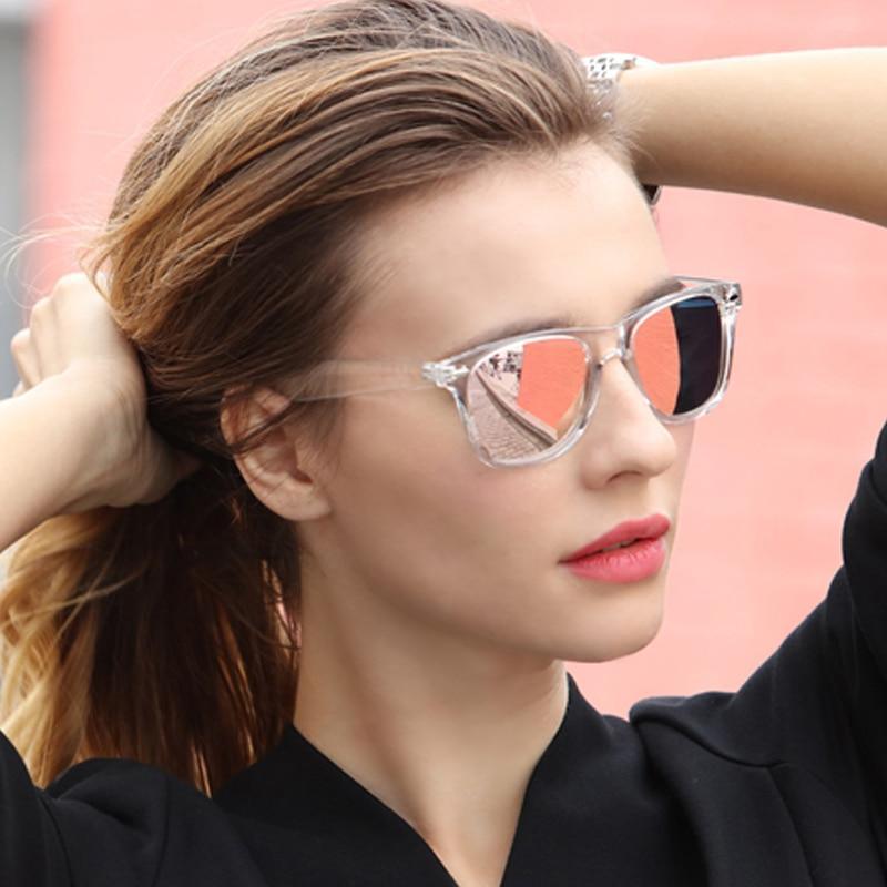 Stylish Stevvex polarized colorful sunglasses with reflective lenses and transparent frames for men and women.