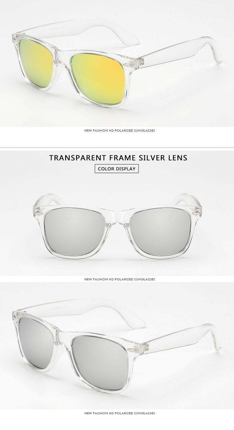 Stevvex polarized colorful sunglasses with reflective lenses and transparent frame for men and women, stylish and night-vision compatible