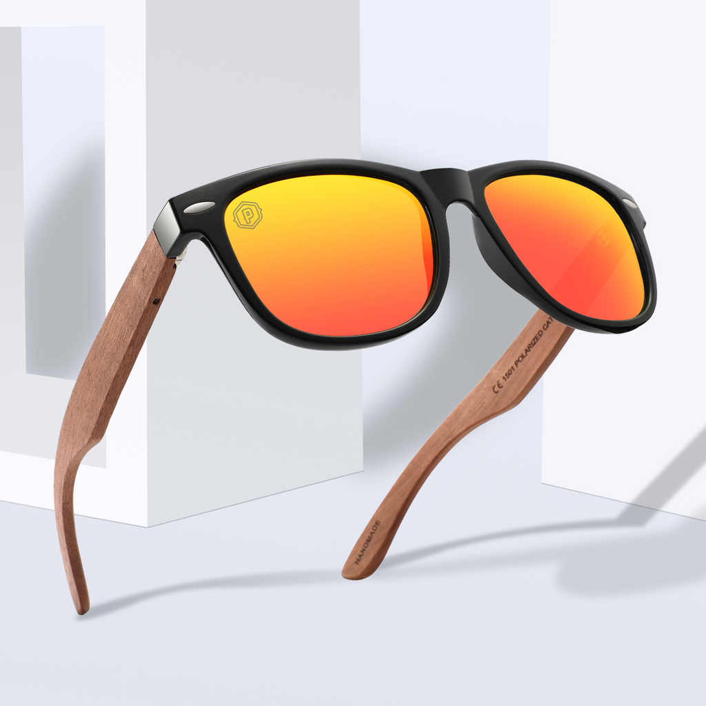Handmade Papago Sunset Magnolias sunglasses with recycled wooden frames, featuring a warm sunset-inspired design.