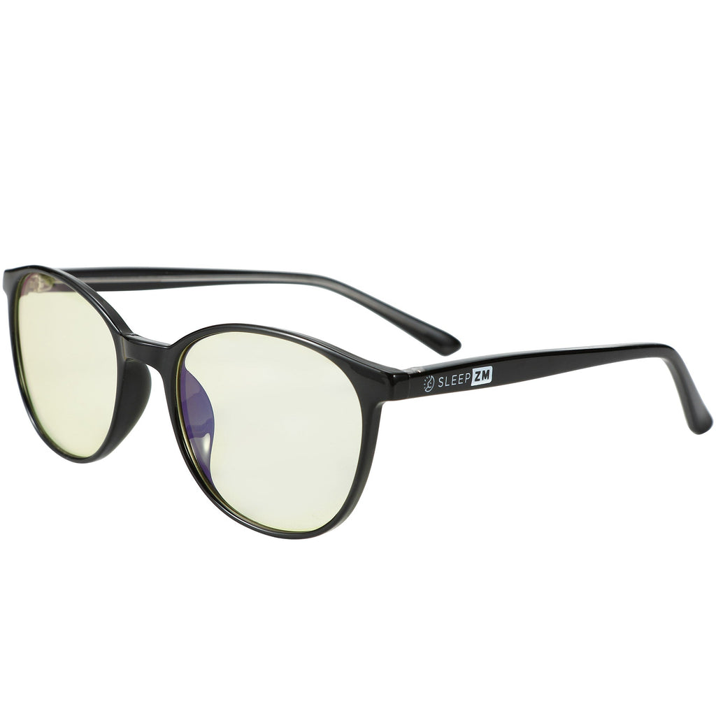 Blue Light Glasses by Sleep ZM for kids, Taylor Kids model in black, featuring yellow accents, designed for daytime eye protection.