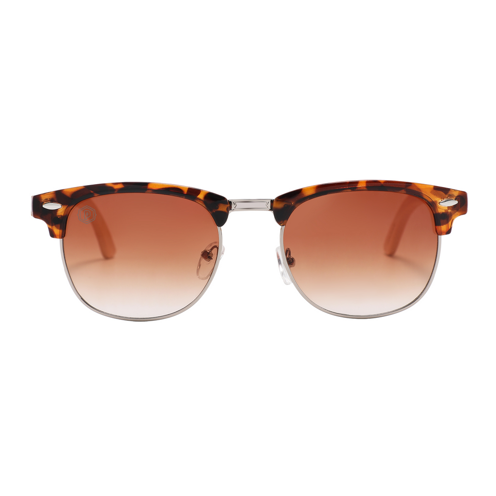 Papago Tortoise Apaches sunglasses with handmade recycled wooden frames, showcasing their stylish front view.