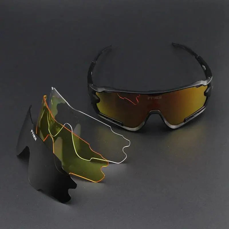Unisex Stevvex sport cycling sunglasses with sleek black frames and tinted lenses for outdoor biking.