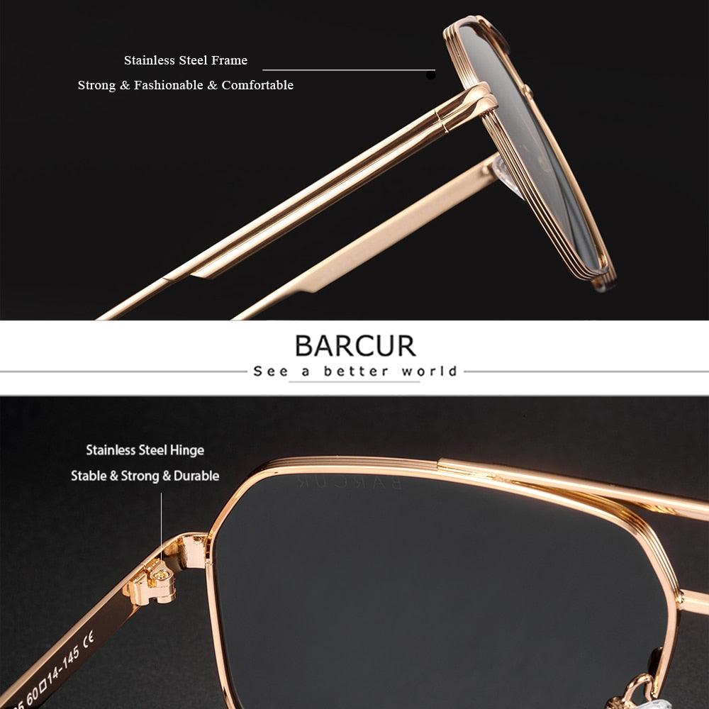 Stevvex luxury aluminum polarized square sunglasses with large vintage retro frame, UV400 protection for men.