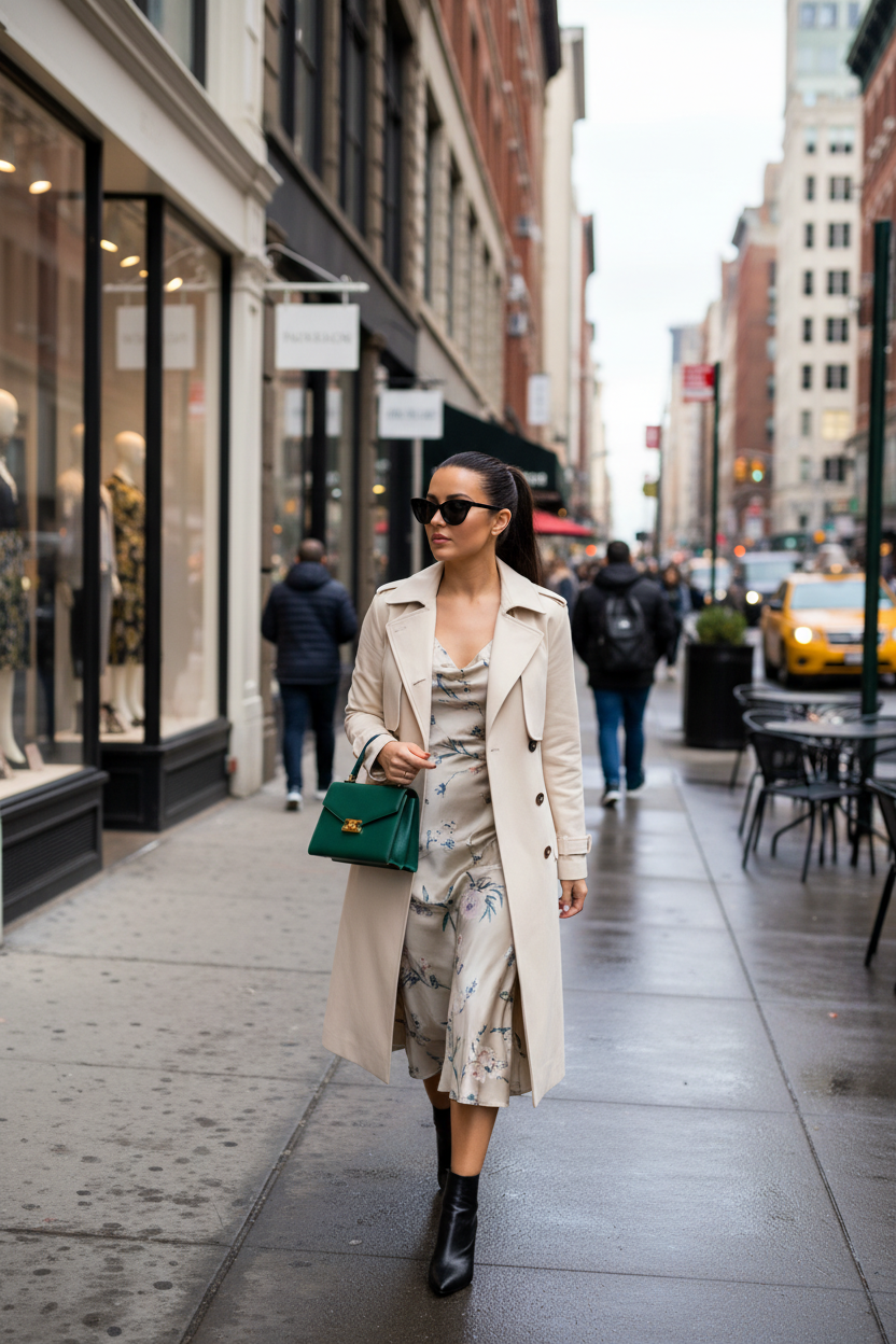 Woman wearing black cat-eye sunglasses walking urban street