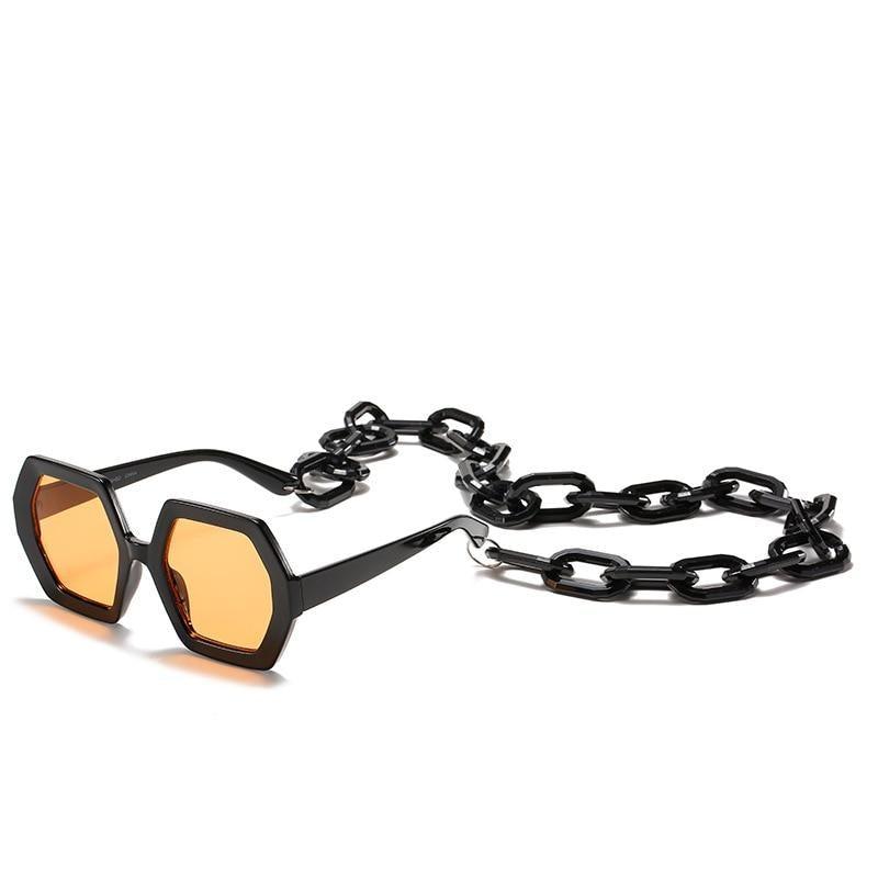 Stevvex Oversized Square Sunglasses – UV400 with Eyeglass Chain