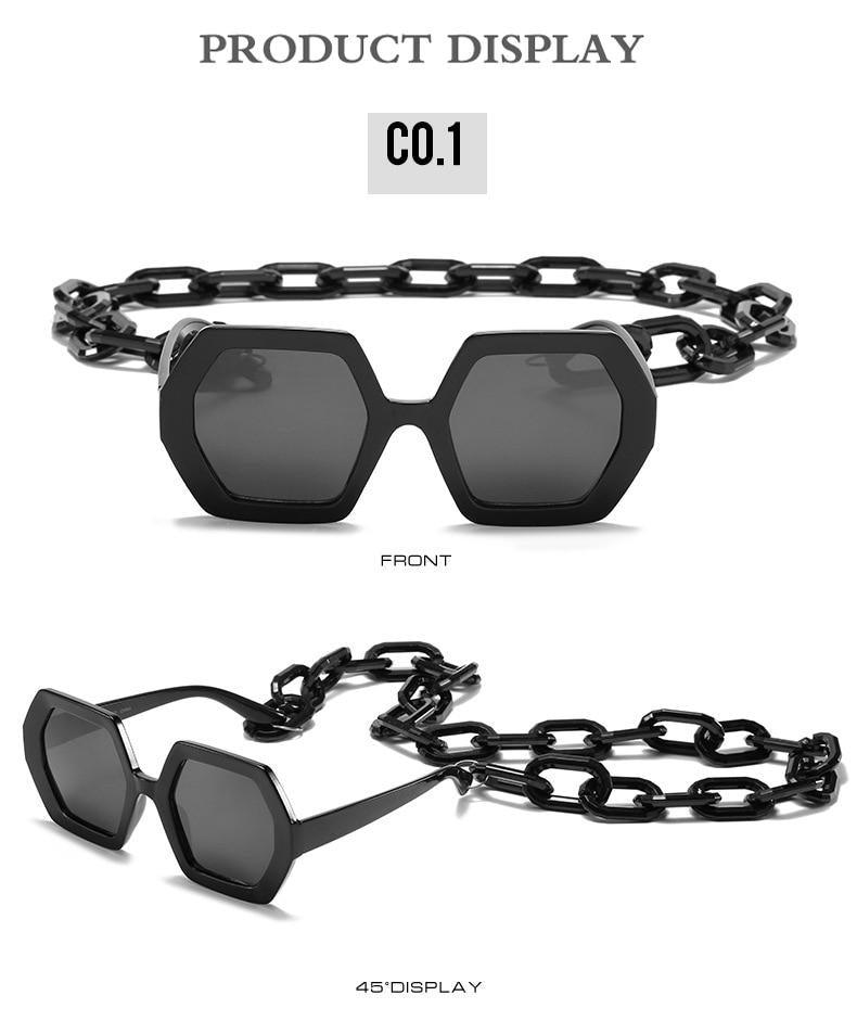Stevvex Oversized Square Sunglasses – UV400 with Eyeglass Chain