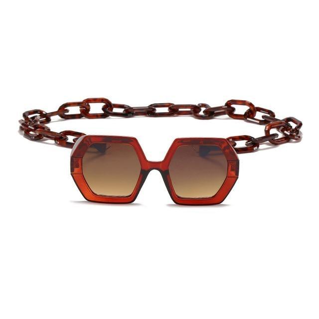 Stevvex Oversized Square Sunglasses – UV400 with Eyeglass Chain