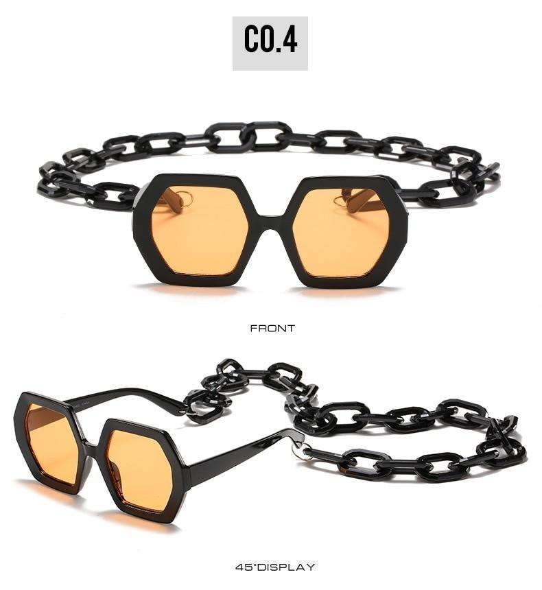 Stevvex Oversized Square Sunglasses – UV400 with Eyeglass Chain